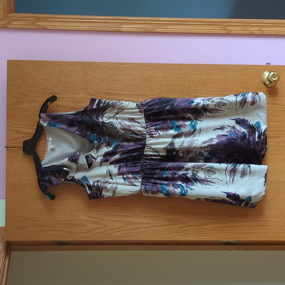 LC Lauren Conrad Purple and Cream Midi Dress with Pockets!